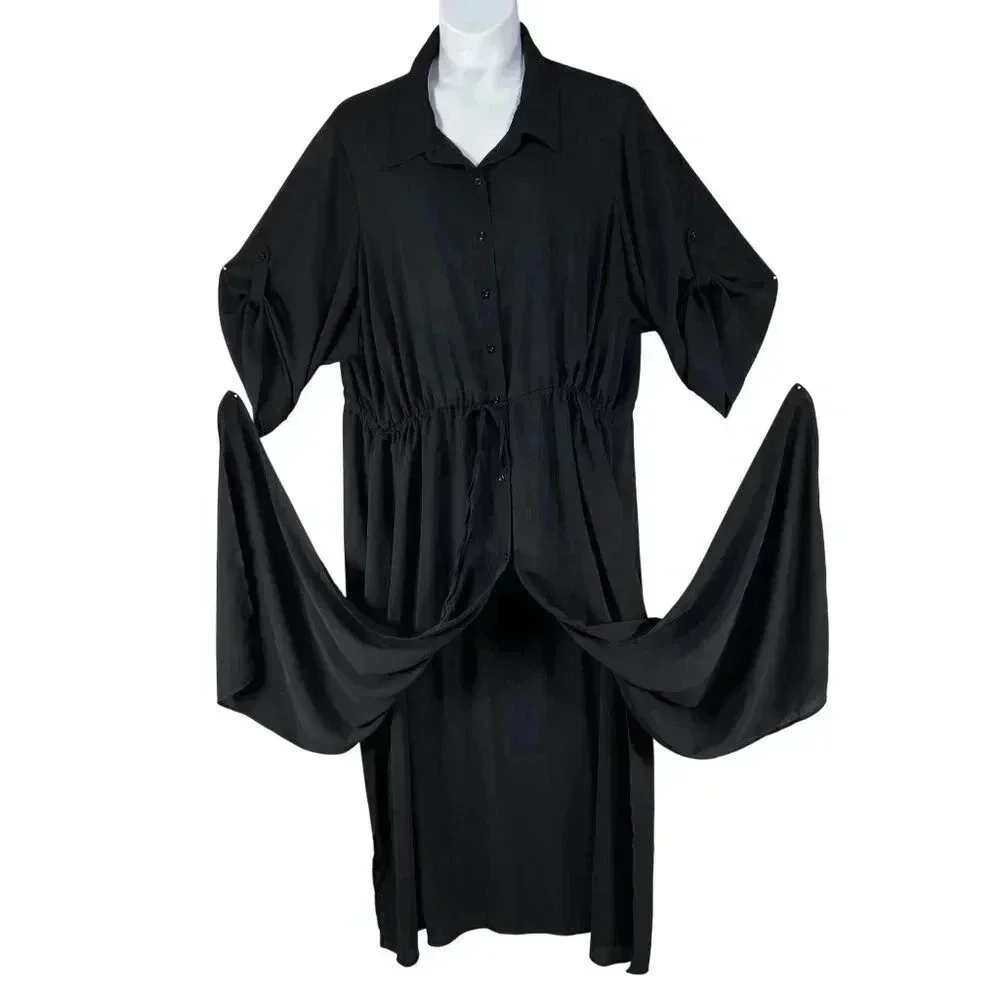 Torrid Womens 5X L Black Button-Up 3/4 Sleeve Maxi Dress Side Slits Whimsigoth - Picture 2 of 16